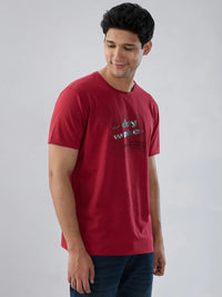Men T-Shirt Graphic Red Regular Fit