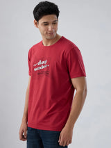 Men T-Shirt Graphic Red Regular Fit