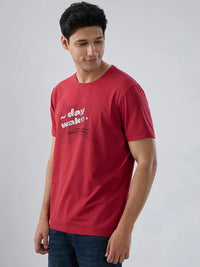 Men T-Shirt Graphic Red Regular Fit