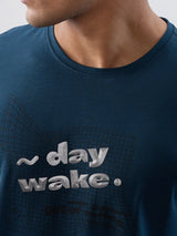 Men T-Shirt Textured Blue Regular Fit