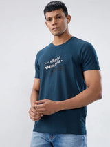 Men T-Shirt Textured Blue Regular Fit