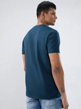 Men T-Shirt Textured Blue Regular Fit