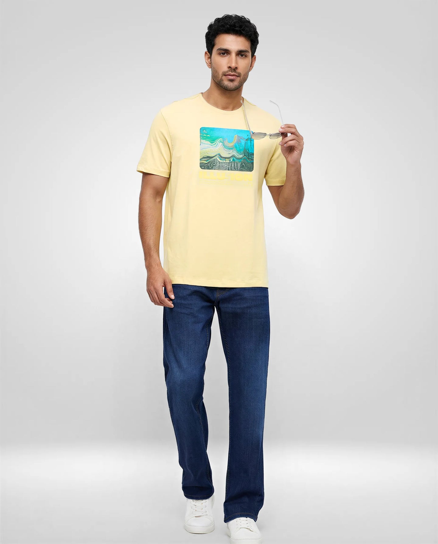 Men T-Shirt Graphic Yellow Regular Fit
