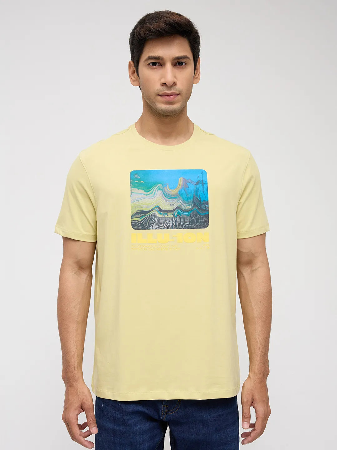 Men T-Shirt Graphic Yellow Regular Fit