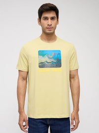Men T-Shirt Graphic Yellow Regular Fit