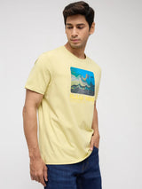 Men T-Shirt Graphic Yellow Regular Fit