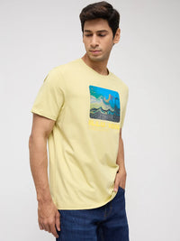 Men T-Shirt Graphic Yellow Regular Fit