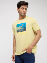 Men T-Shirt Graphic Yellow Regular Fit