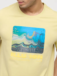 Men T-Shirt Graphic Yellow Regular Fit
