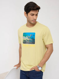 Men T-Shirt Graphic Yellow Regular Fit