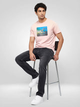 Men T-Shirt Graphic Pink Regular Fit