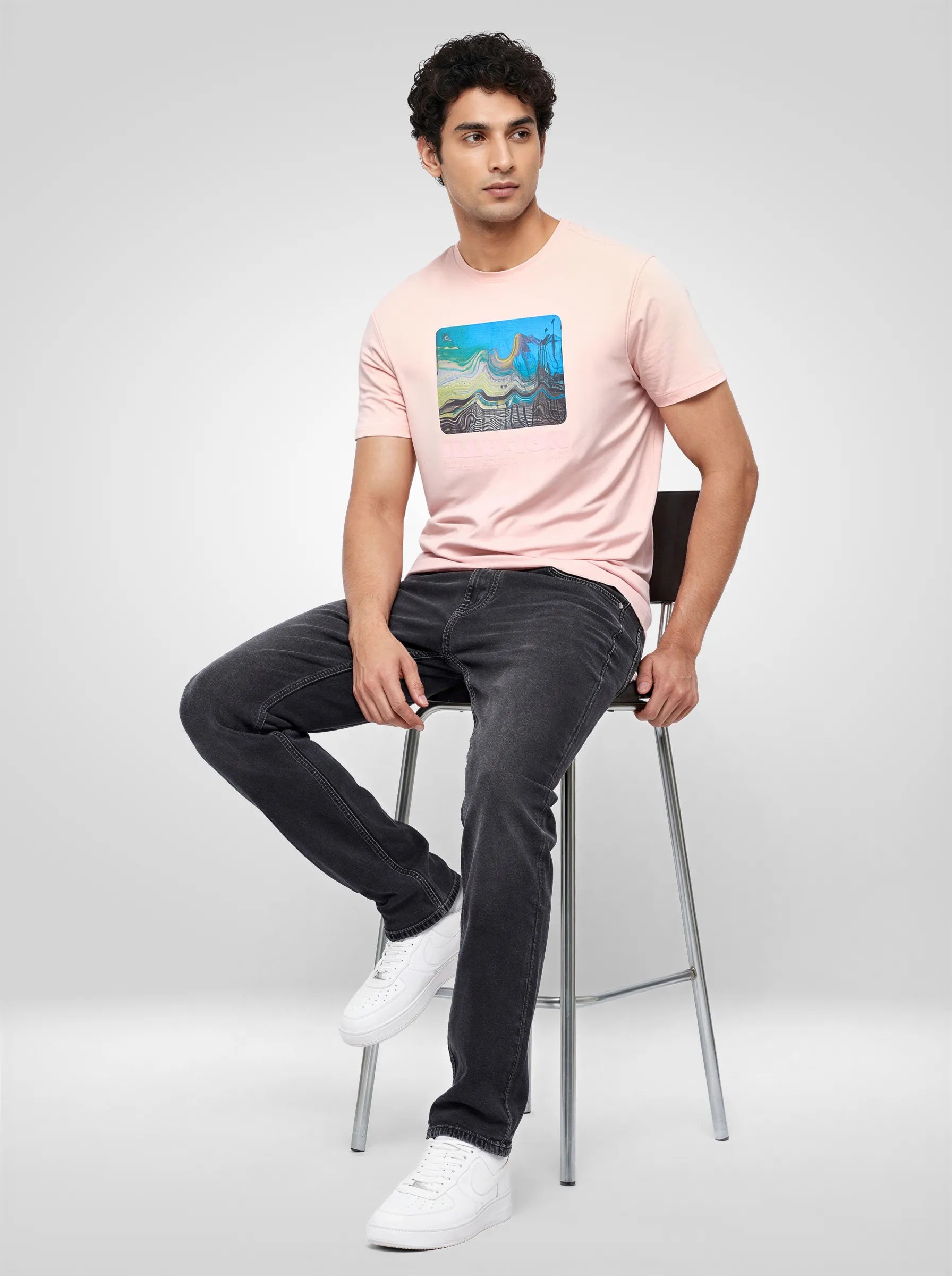 Men T-Shirt Graphic Pink Regular Fit