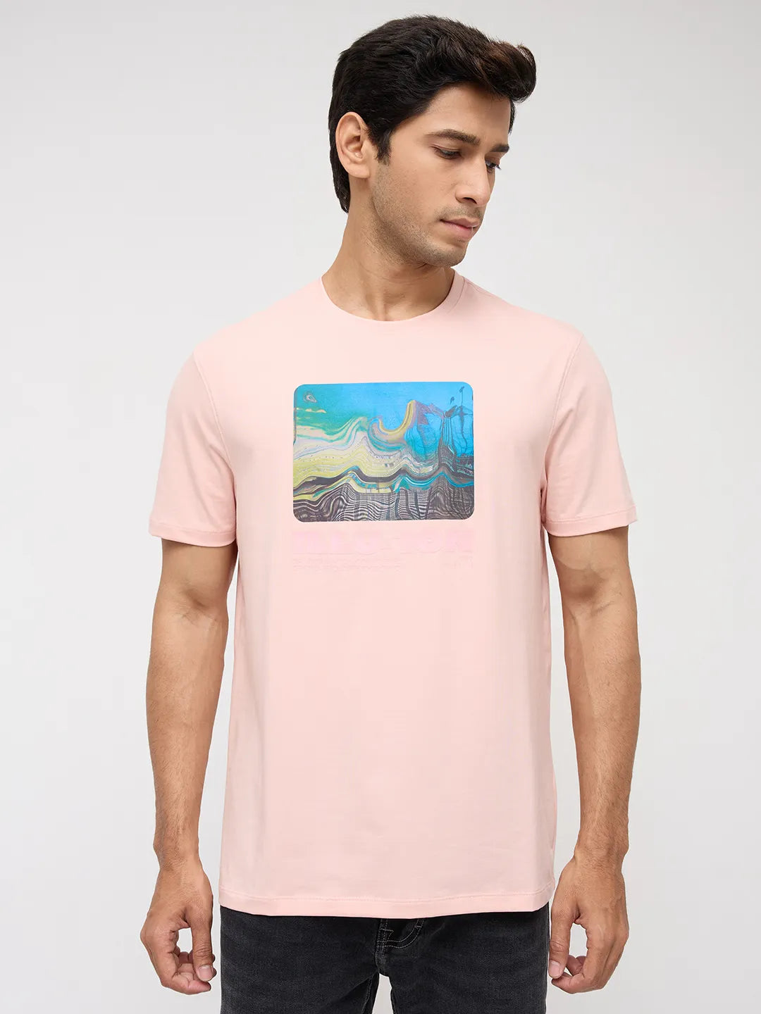 Men T-Shirt Graphic Pink Regular Fit