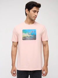 Men T-Shirt Graphic Pink Regular Fit