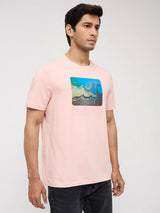 Men T-Shirt Graphic Pink Regular Fit