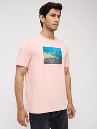 Men T-Shirt Graphic Pink Regular Fit