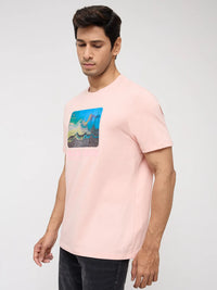Men T-Shirt Graphic Pink Regular Fit