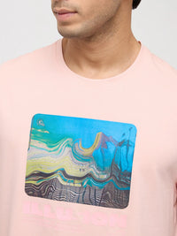 Men T-Shirt Graphic Pink Regular Fit
