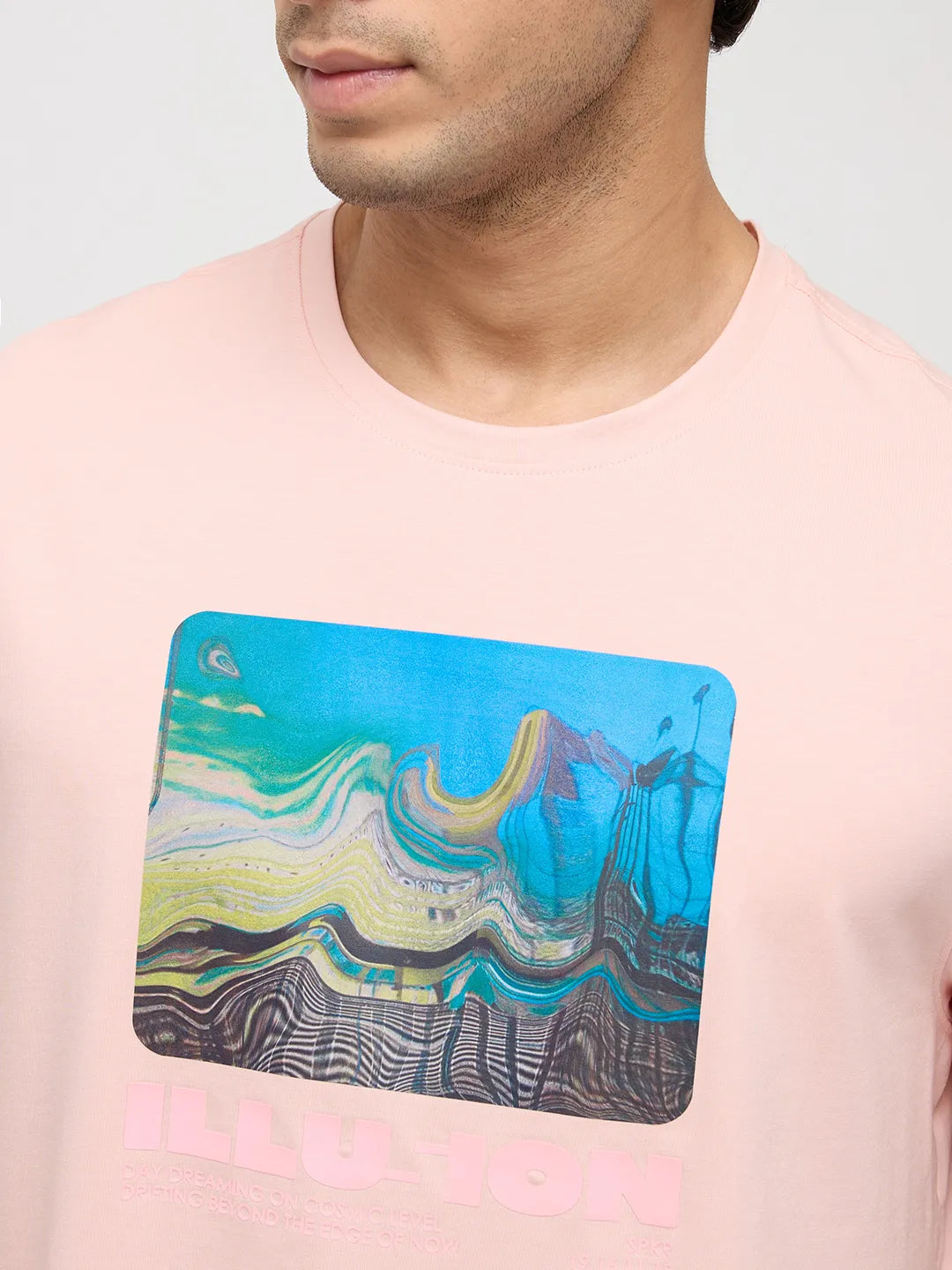 Men T-Shirt Graphic Pink Regular Fit