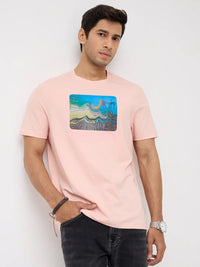 Men T-Shirt Graphic Pink Regular Fit
