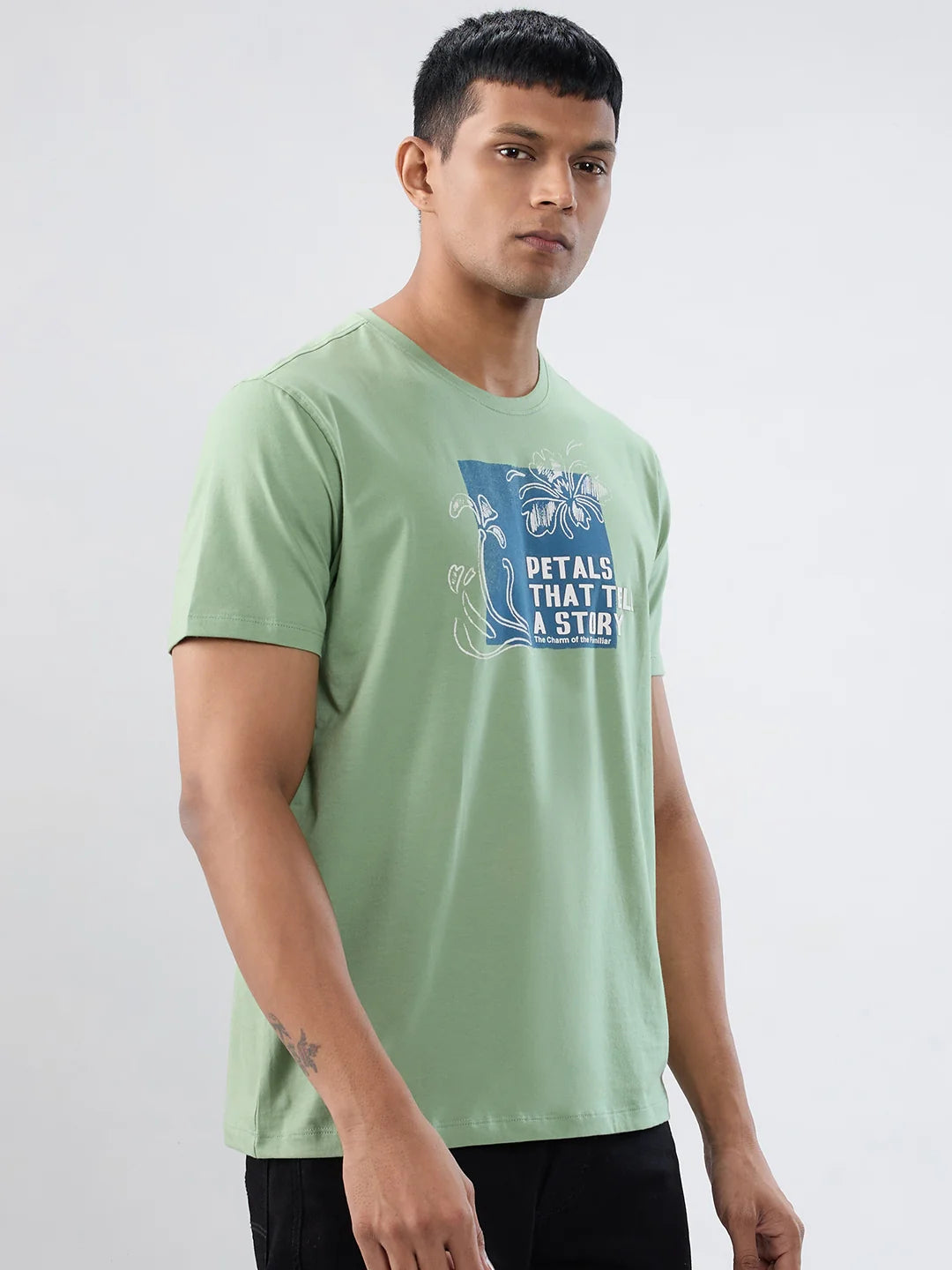 Men T-Shirt Graphic Green Regular Fit