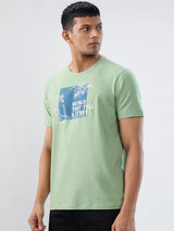 Men T-Shirt Graphic Green Regular Fit