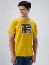 Men T-Shirt Graphic Yellow Regular Fit