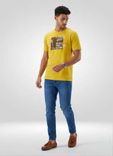 Men T-Shirt Graphic Yellow Regular Fit