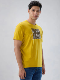 Men T-Shirt Graphic Yellow Regular Fit