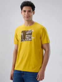 Men T-Shirt Graphic Yellow Regular Fit