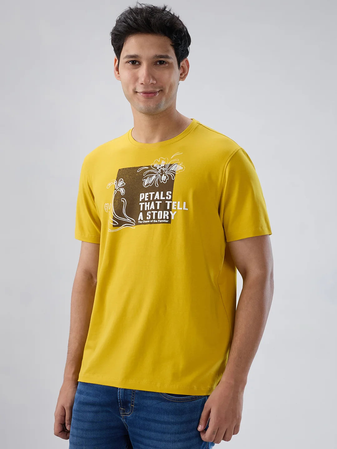 Men T-Shirt Graphic Yellow Regular Fit