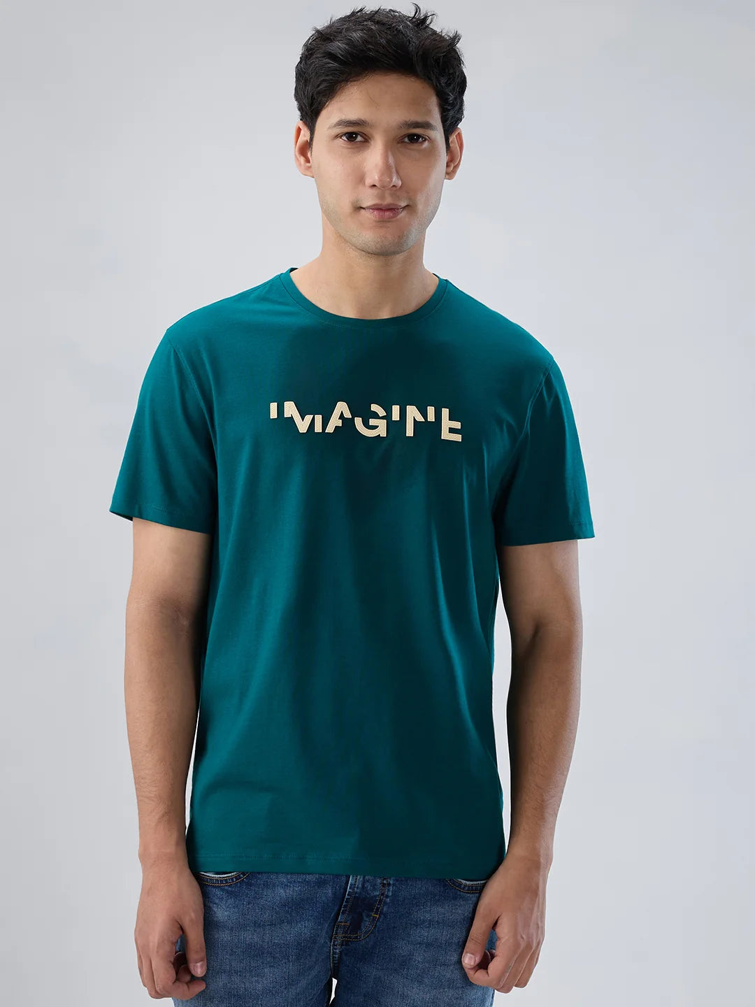 Men T-Shirt Graphic Green Regular Fit