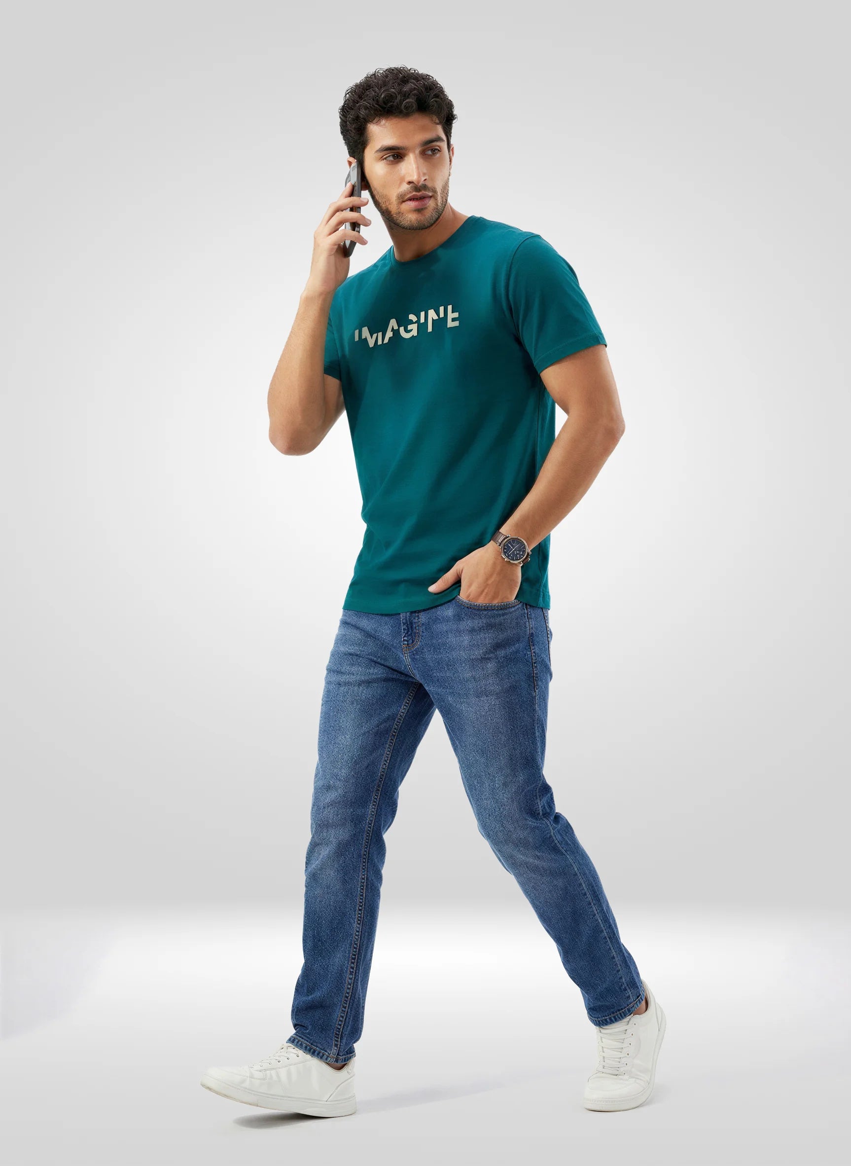 Men T-Shirt Graphic Green Regular Fit