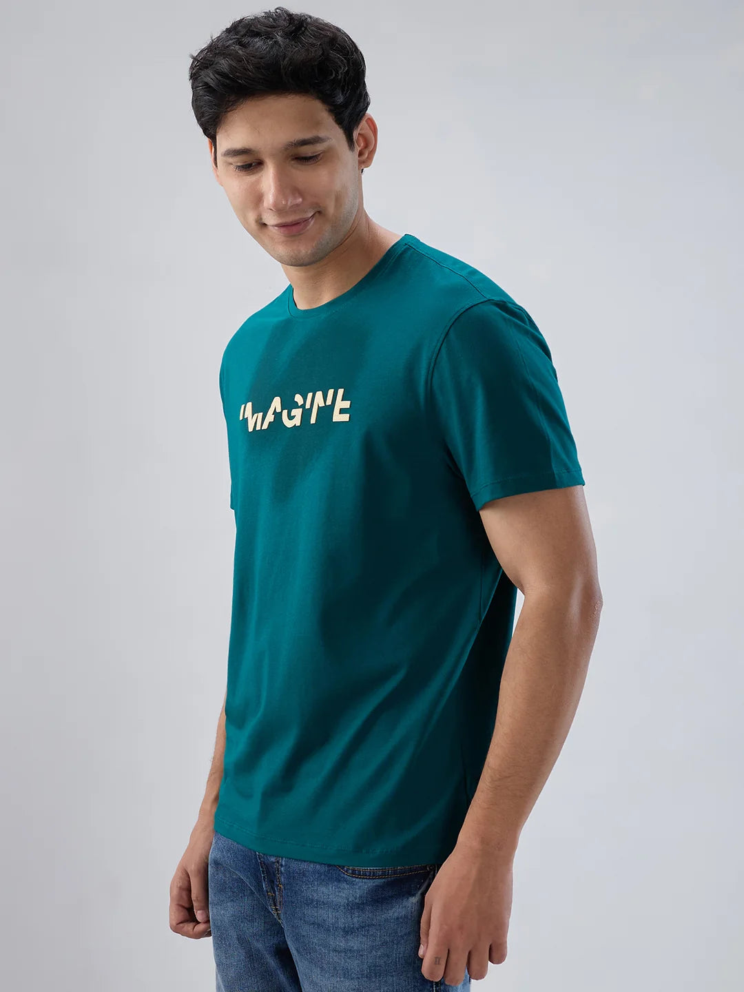 Men T-Shirt Graphic Green Regular Fit