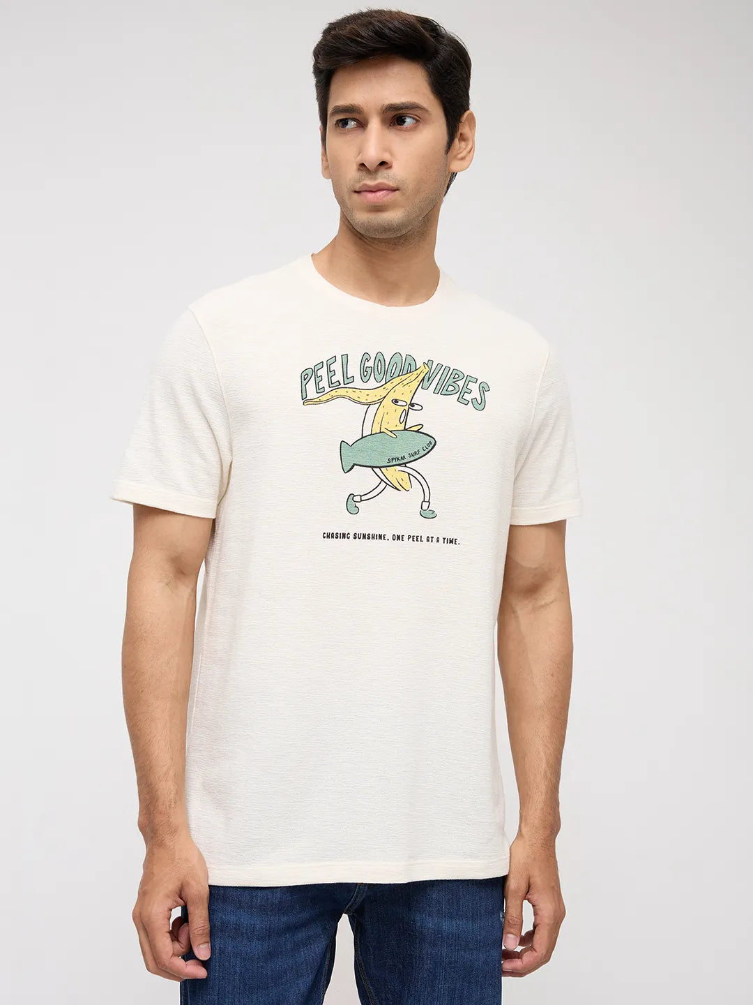 Men T-Shirt Graphic Off White Regular Fit