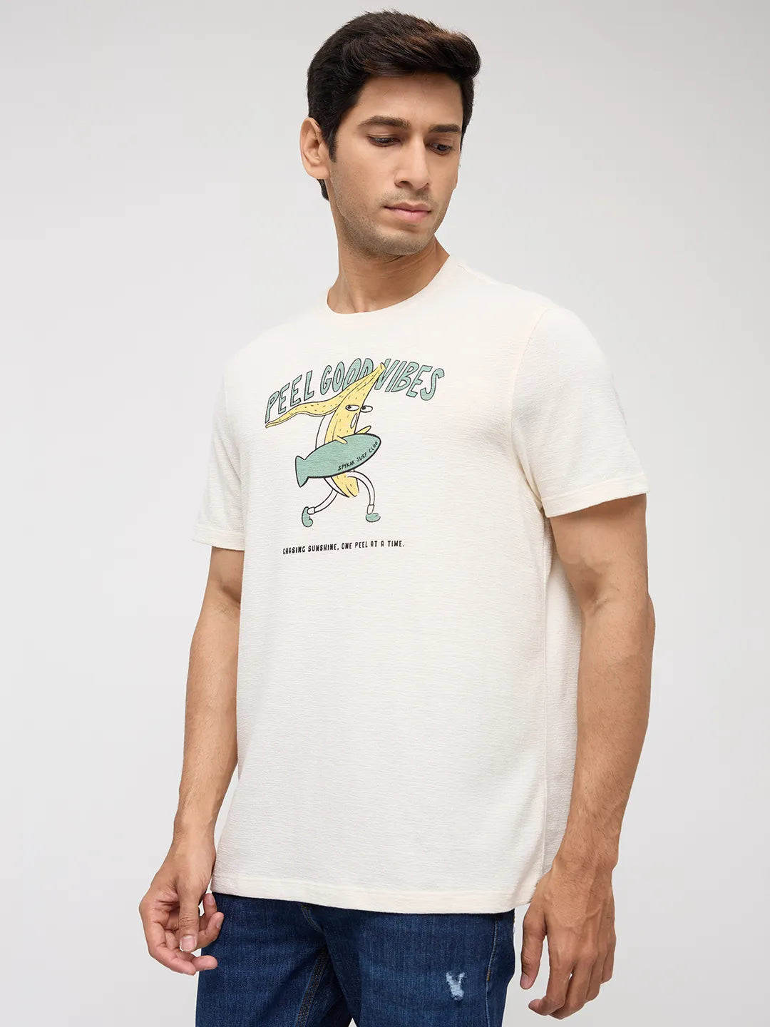 Men T-Shirt Graphic Off White Regular Fit