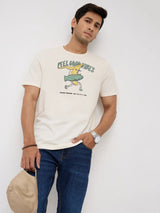 Men T-Shirt Graphic Off White Regular Fit