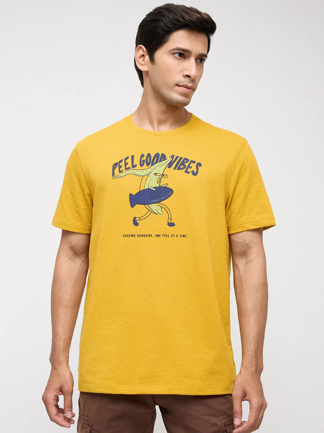 Men T-Shirt Graphic Yellow Regular Fit