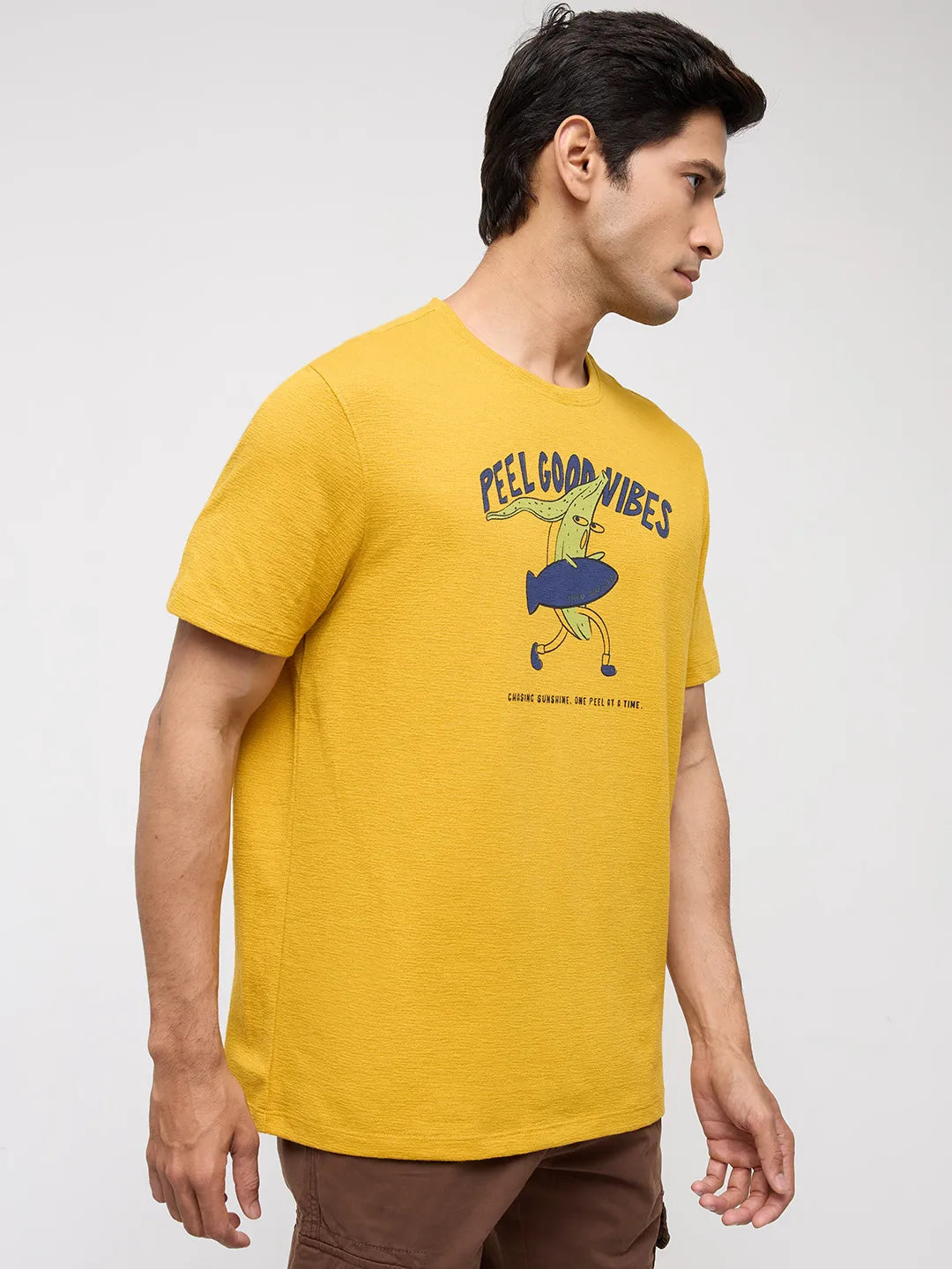 Men T-Shirt Graphic Yellow Regular Fit