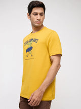 Men T-Shirt Graphic Yellow Regular Fit