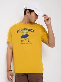 Men T-Shirt Graphic Yellow Regular Fit