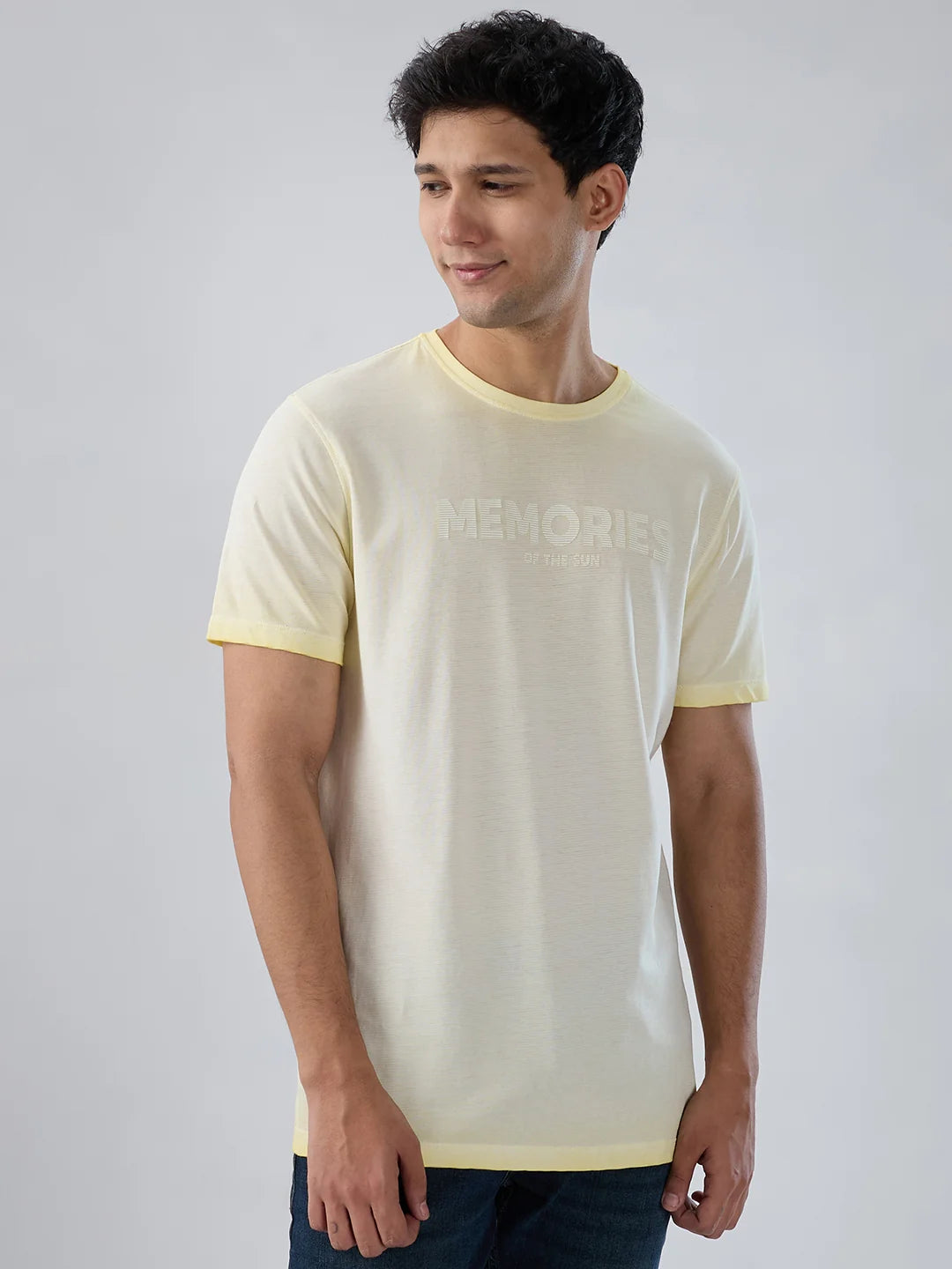 Men T-Shirt Graphic Yellow Regular Fit