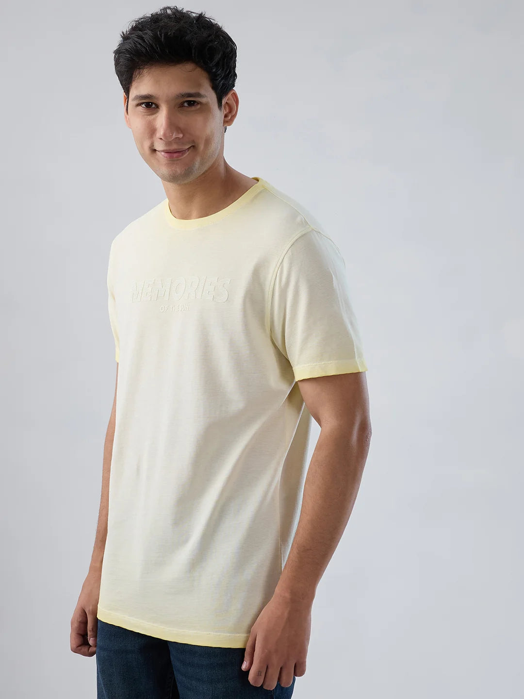 Men T-Shirt Graphic Yellow Regular Fit