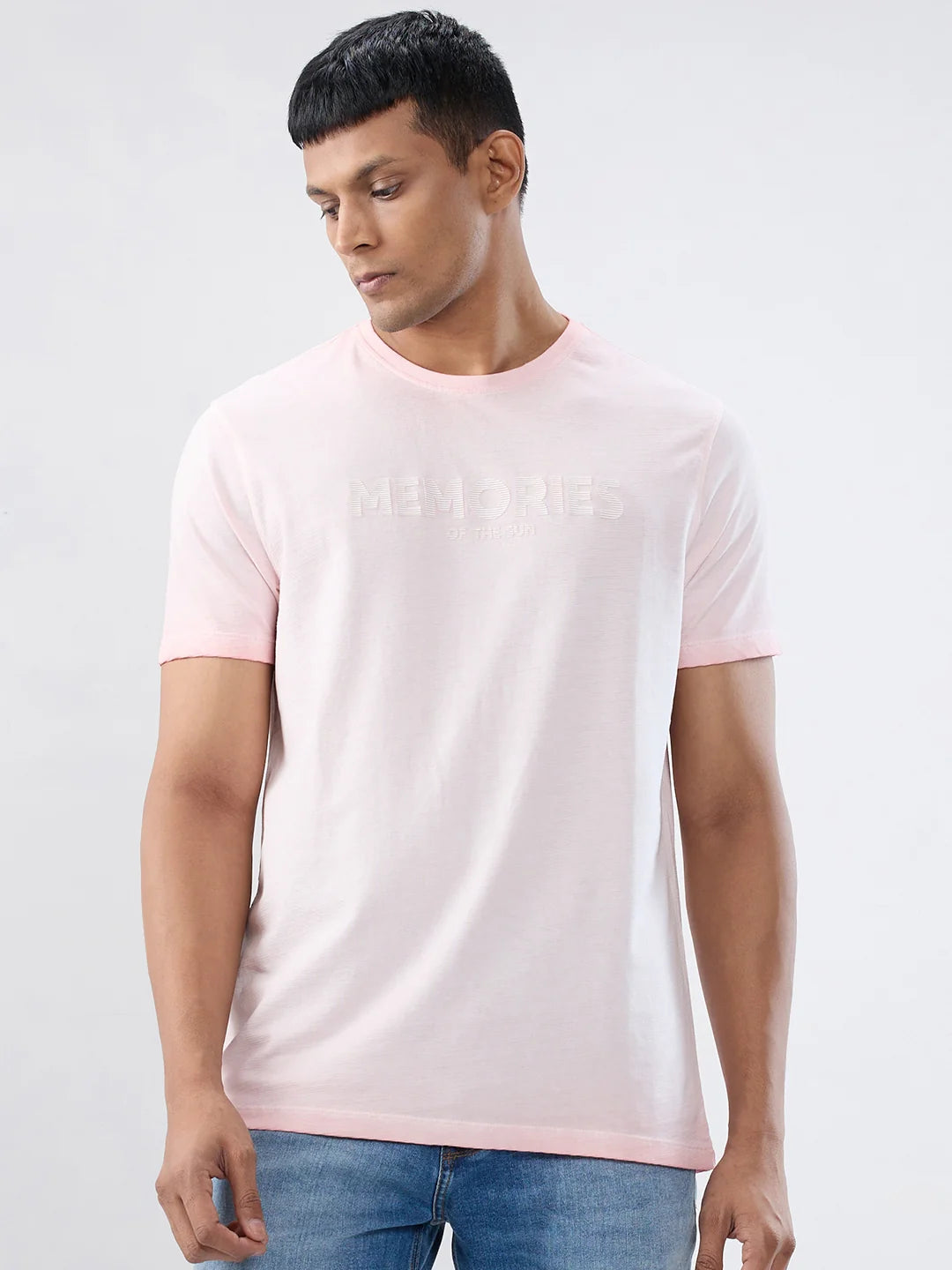 Men T-Shirt Graphic Pink Regular Fit