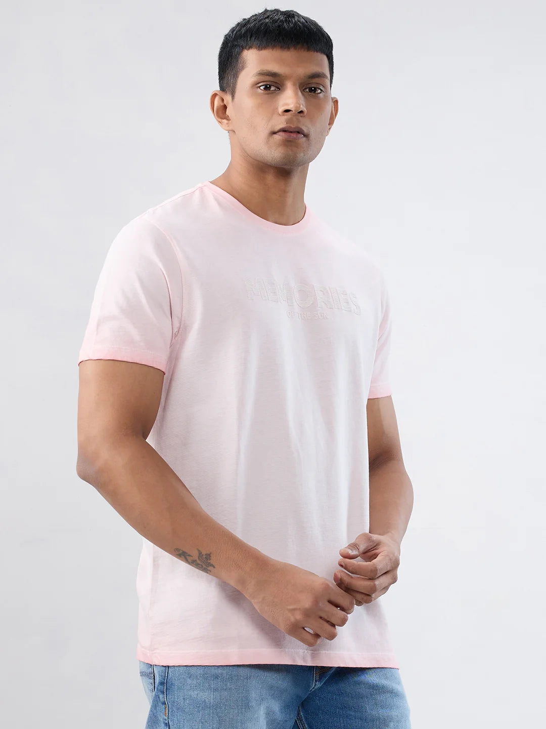Men T-Shirt Graphic Pink Regular Fit