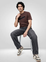 Men T-Shirt Graphic Brown Regular Fit