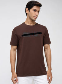 Men T-Shirt Graphic Brown Regular Fit