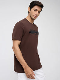 Men T-Shirt Graphic Brown Regular Fit