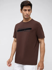 Men T-Shirt Graphic Brown Regular Fit
