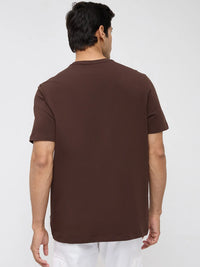 Men T-Shirt Graphic Brown Regular Fit